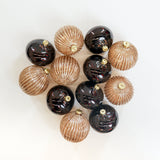4" Brown & Gold Glass Ornament Assorted Set Of 12