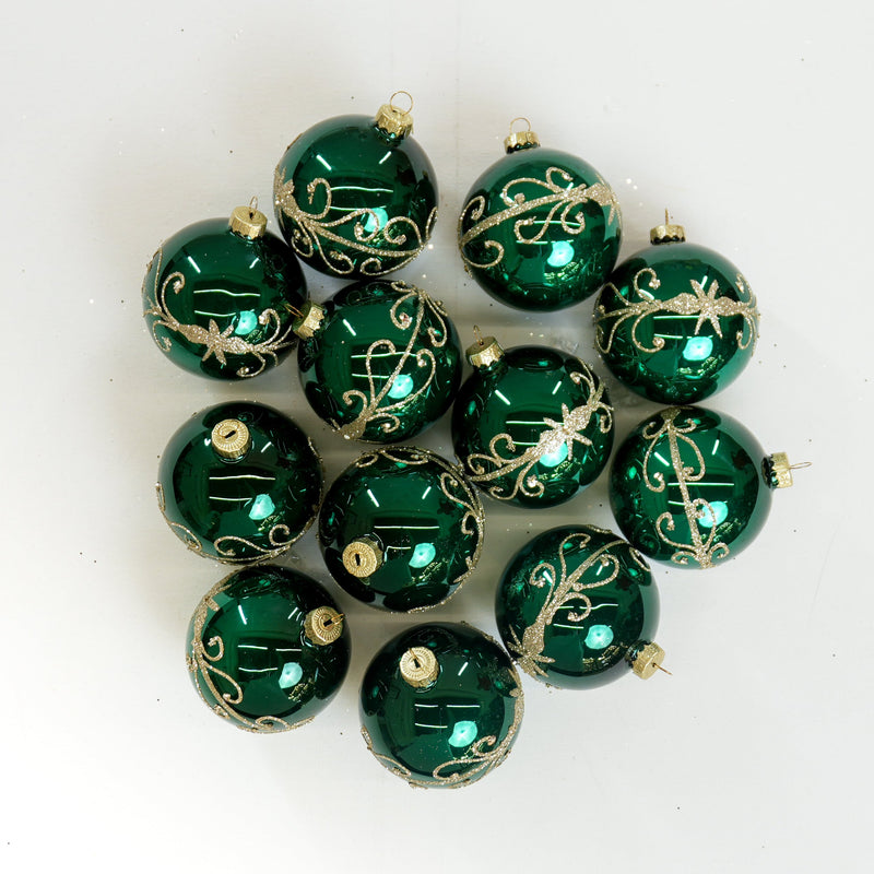 3" Green Glass Ball Ornament Set Of 12
