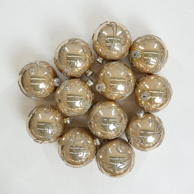 4" Cellini Beaded Glass Ball Ornament Set Of 12