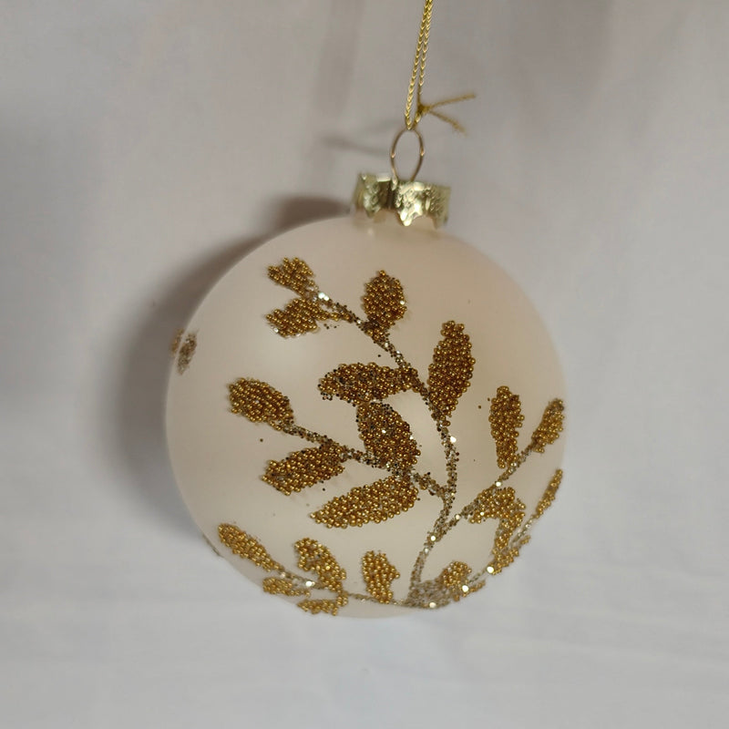 4" Cream & Gold Glass Ball Ornament Assorted Set Of 12