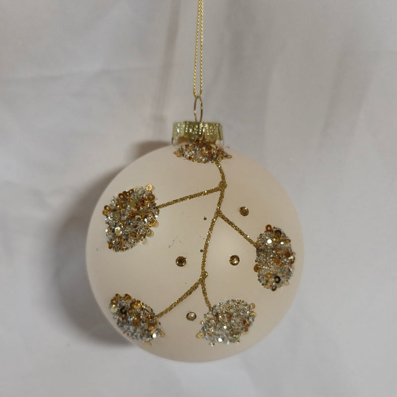 4" Cream & Gold Glass Ball Ornament Assorted Set Of 12