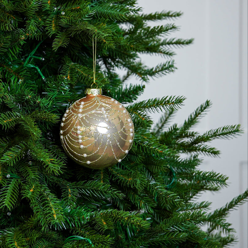 5" Gold Glitter Beaded Glass Ball Ornament Set Of 9