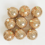5" Gold Glitter Beaded Glass Ball Ornament Set Of 9