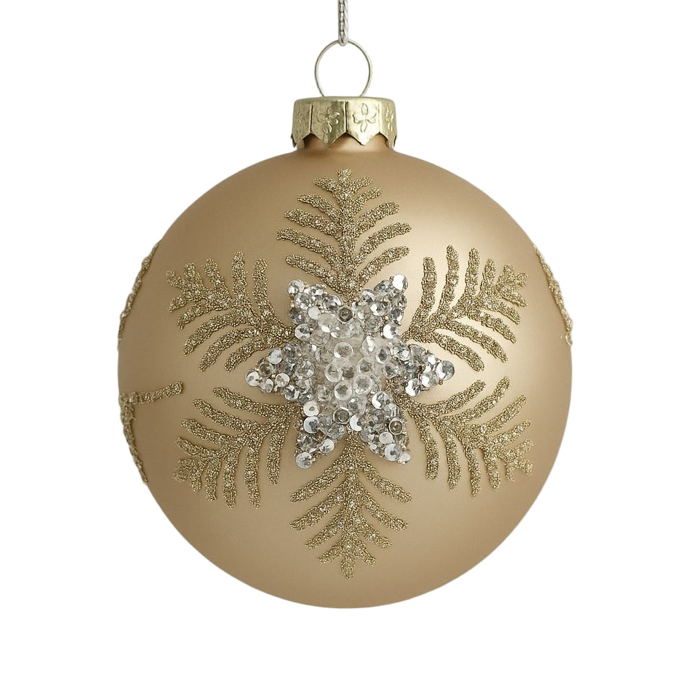 6" Gold Beaded Snowflake Ornament Set Of 4