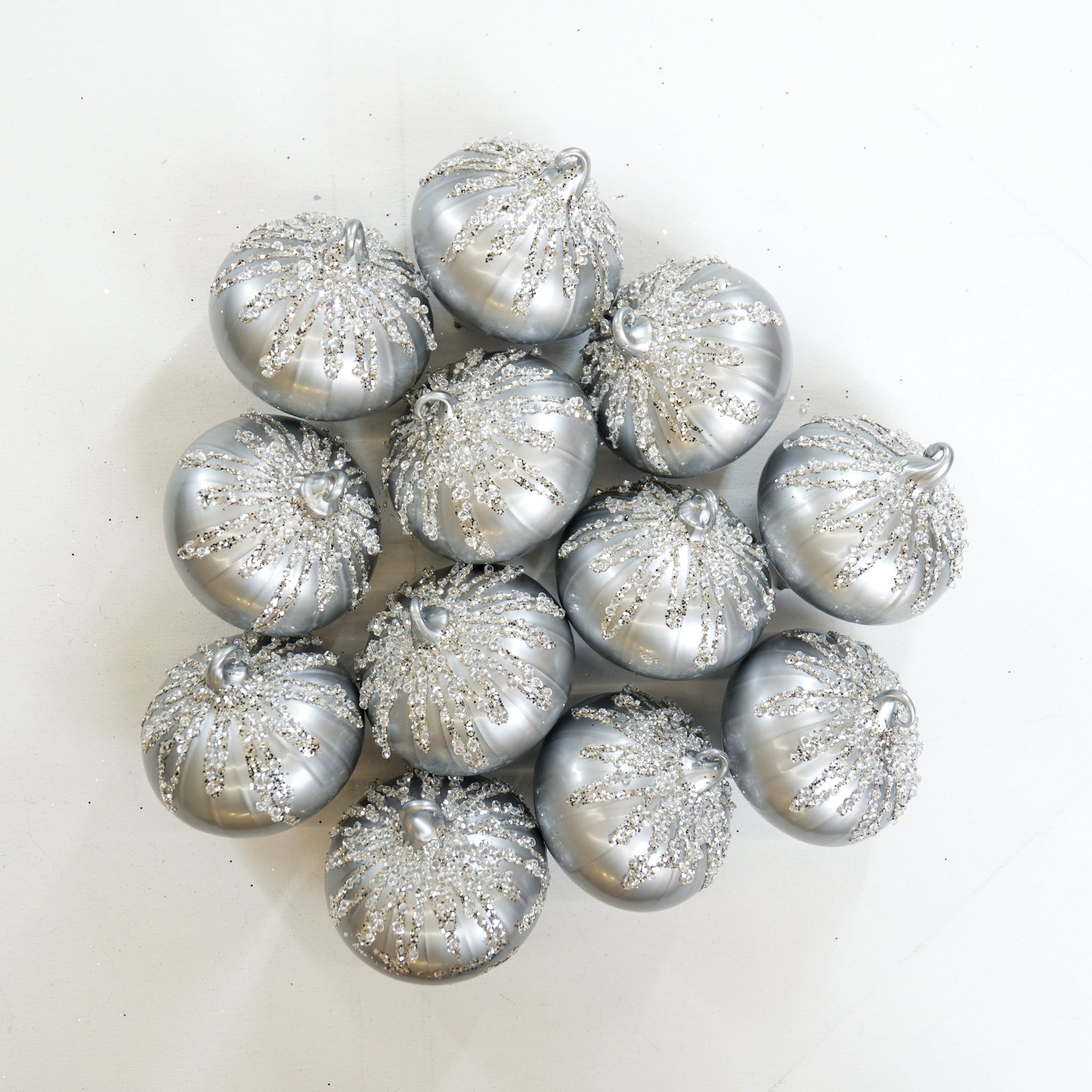 4" Silver Beaded Glass Onion Ornament Set Of 12