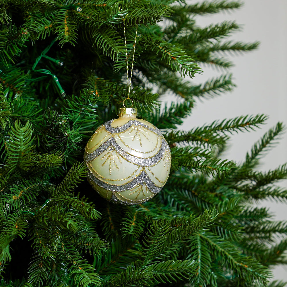 4" Gold & Silver Glitter Glass Ball Ornament Set Of 12