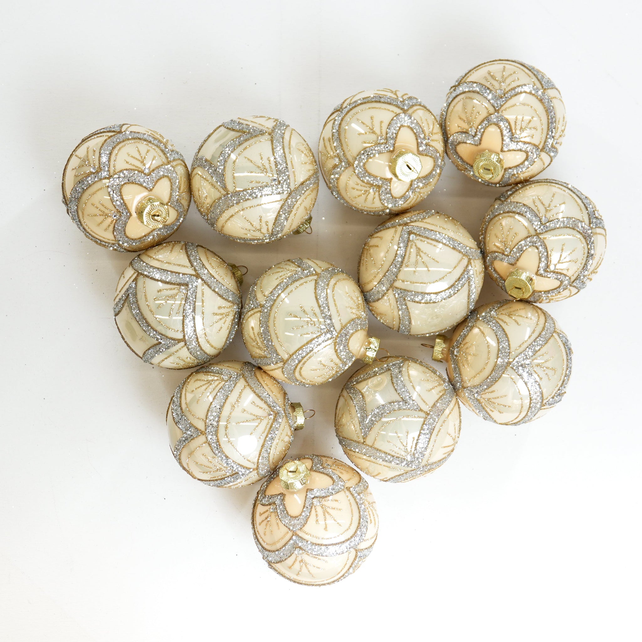 4" Gold & Silver Glitter Glass Ball Ornament Set Of 12