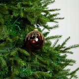 4" Amber Gold Beaded Glass Ball Ornament Set Of 12
