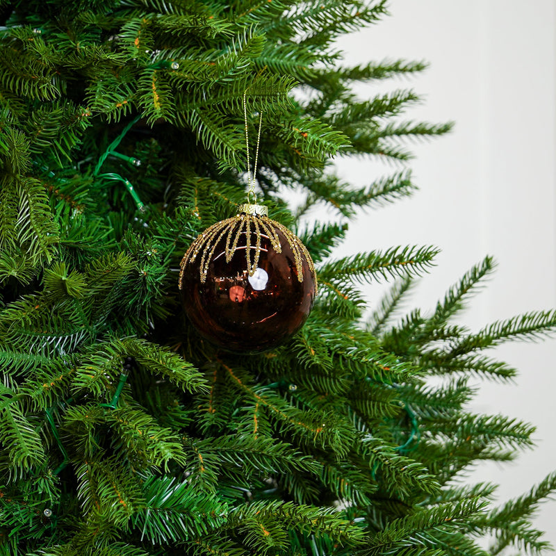 4" Amber Gold Beaded Glass Ball Ornament Set Of 12