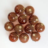 4" Amber Gold Beaded Glass Ball Ornament Set Of 12