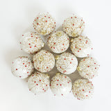 4" White Glitter & Beaded Glass Ball Ornament Set Of 12