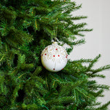 4" White Glitter & Beaded Glass Ball Ornament Set Of 12