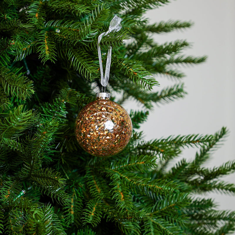 3" Gold Sequin Glass Ball Ornament Set Of 12