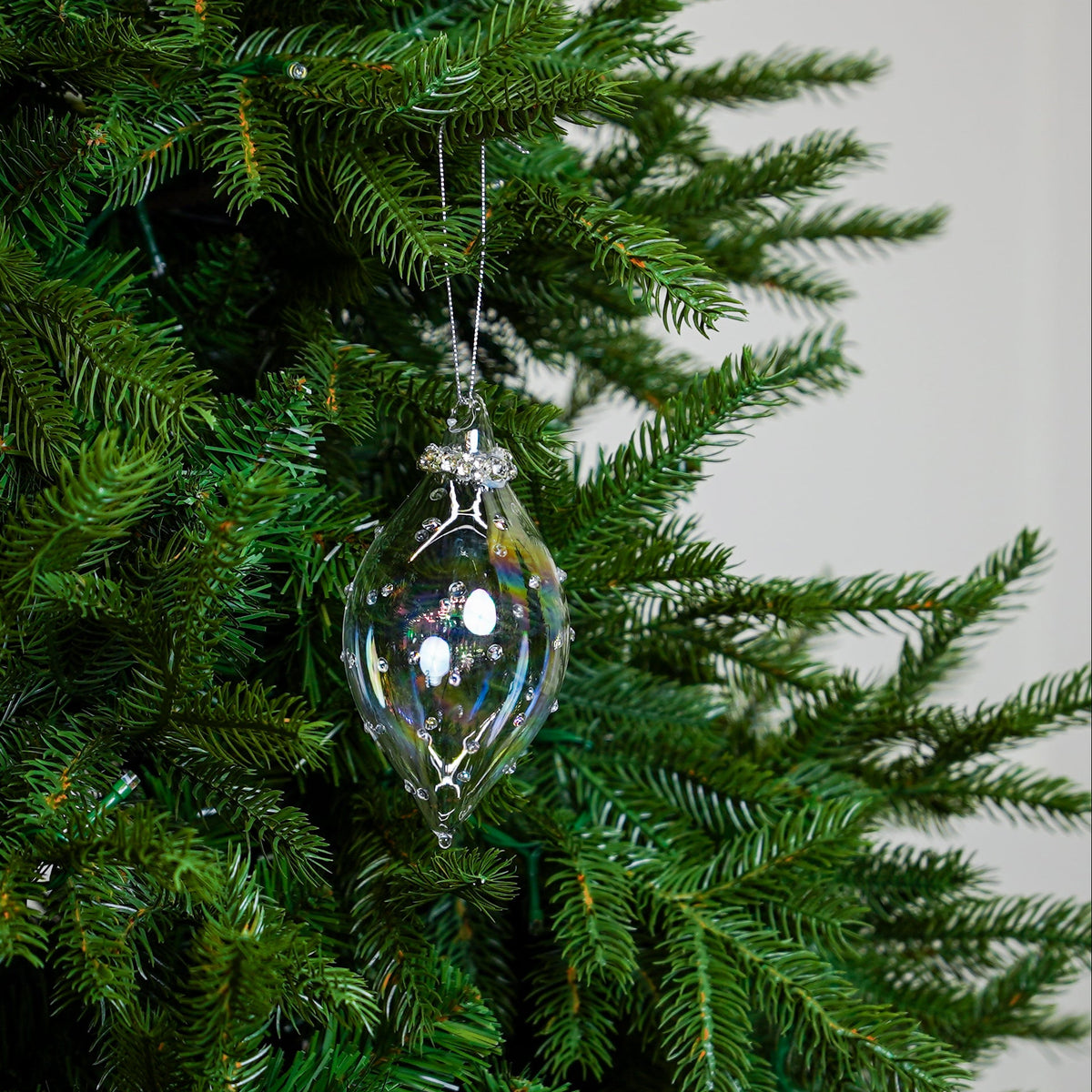 6" Clear Iridescent Beaded Glass Finial Ornament Set Of 12