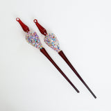 16" Red Multi Sequin Glass Finial Ornament Set Of 4
