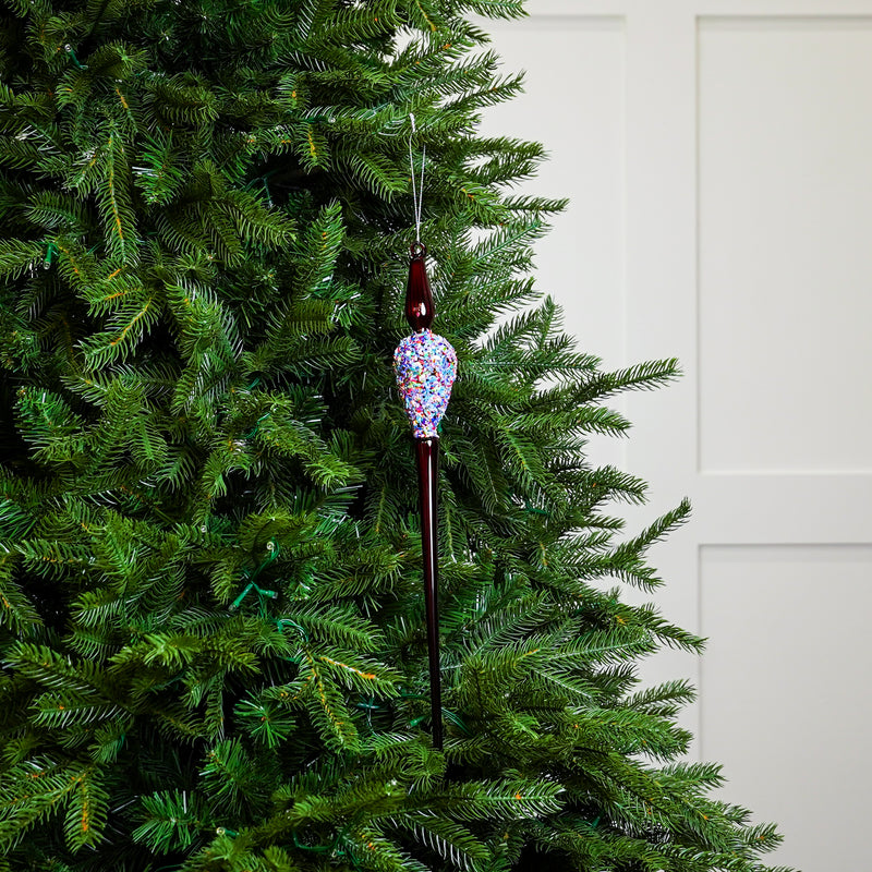 16" Red Multi Sequin Glass Finial Ornament Set Of 4