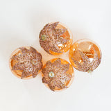 6" Amber Glitter Beaded Glass Ball Ornament Set Of 4