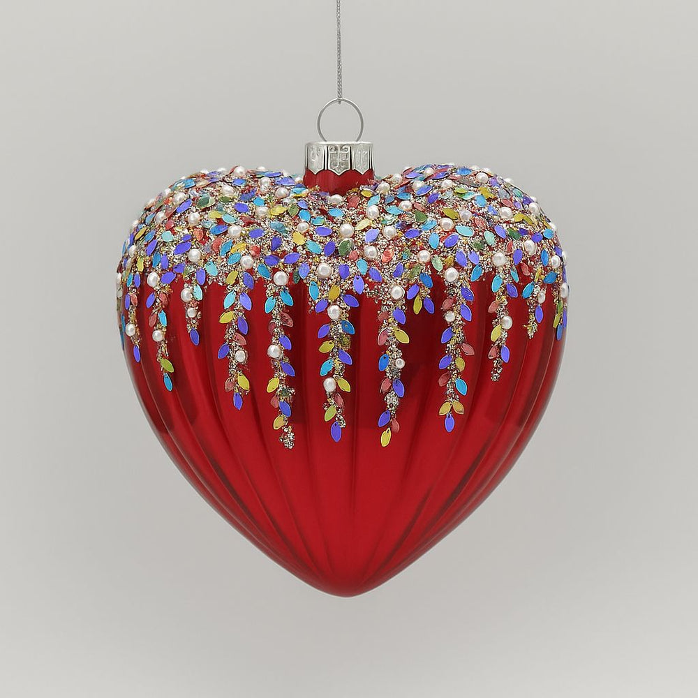 6" Red Multi Beaded Ornament Set Of 4