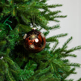 4" Espresso Gold Snowflake Glass Ball Ornament Set Of 12