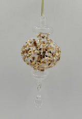 7" Clear Gold Beaded Finial Ornament Set of 4