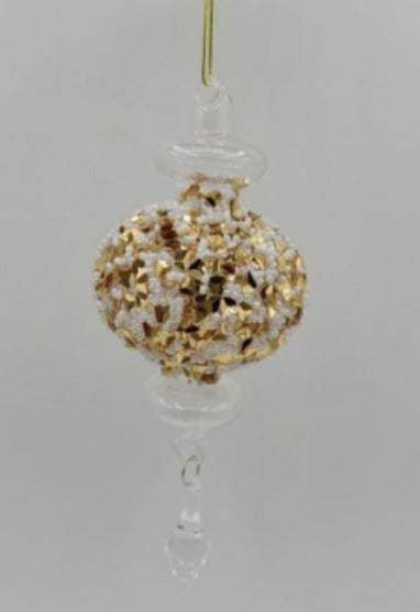 7" Clear Gold Beaded Finial Ornament Set of 4