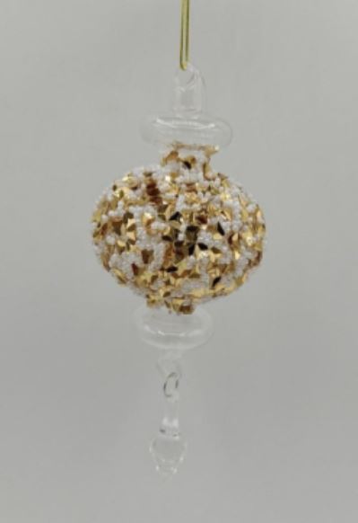 7" Clear Gold Beaded Finial Ornament Set of 4