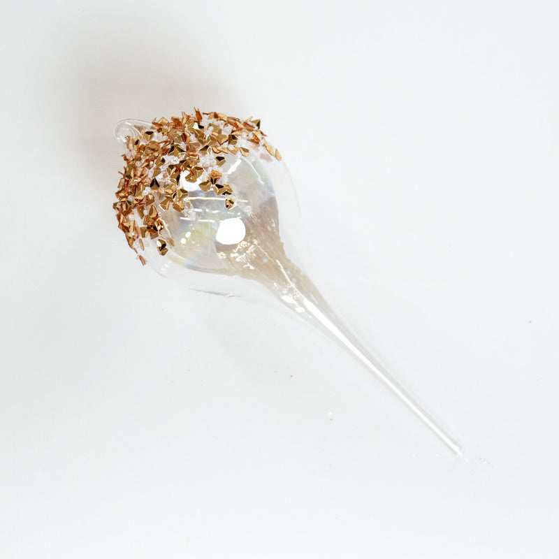 10" Clear Iridescent Gold Sequin Glass Finial Ornament Set Of 4