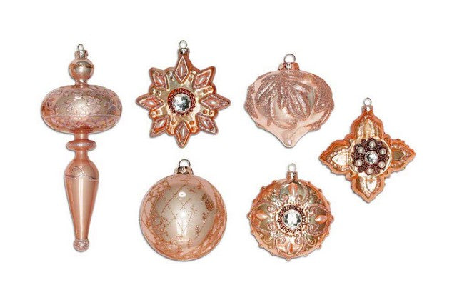 4"- 8" Royal Pink Glass Ornament Assorted Set Of 6