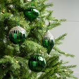 4" Shiny Green Glass Ornament Assorted Set Of 12