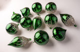 4" Shiny Green Glass Ornament Assorted Set Of 12