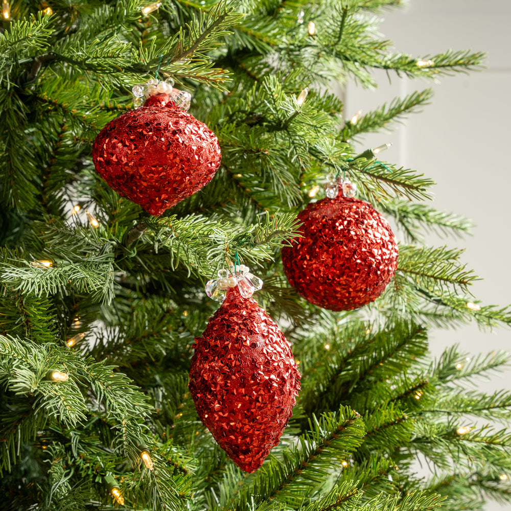 Juego de 12 adornos surtidos decorados con purpurina roja de 4"