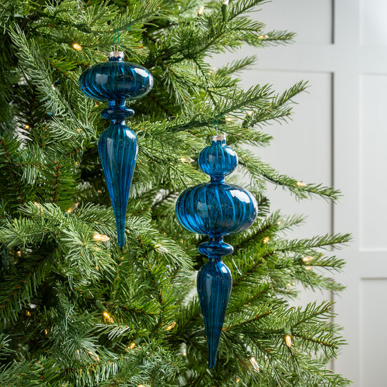 10" Blue Finial Assorted Set Of 2
