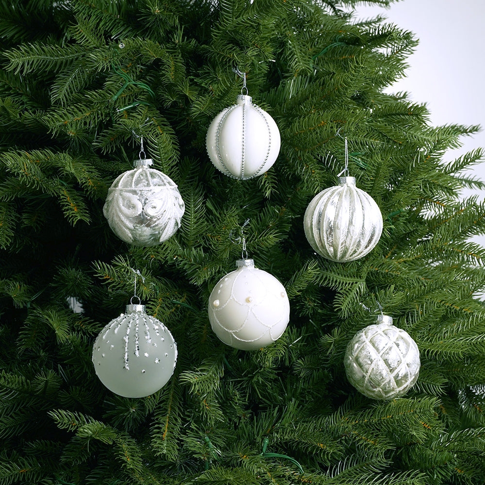 3" Cream Decorative Assorted Glass Ornamentl Set Of 12