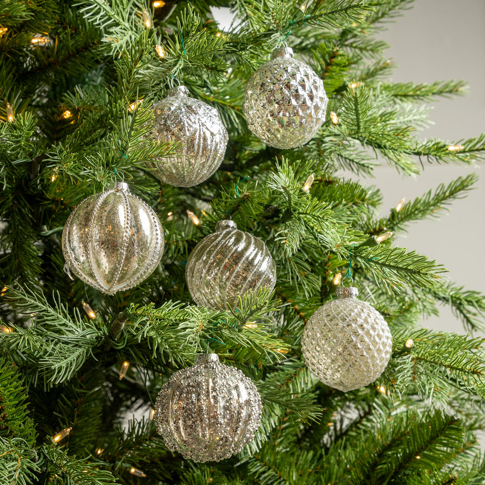 3" Pewter Ball Glass Ornament Assorted Set Of 12