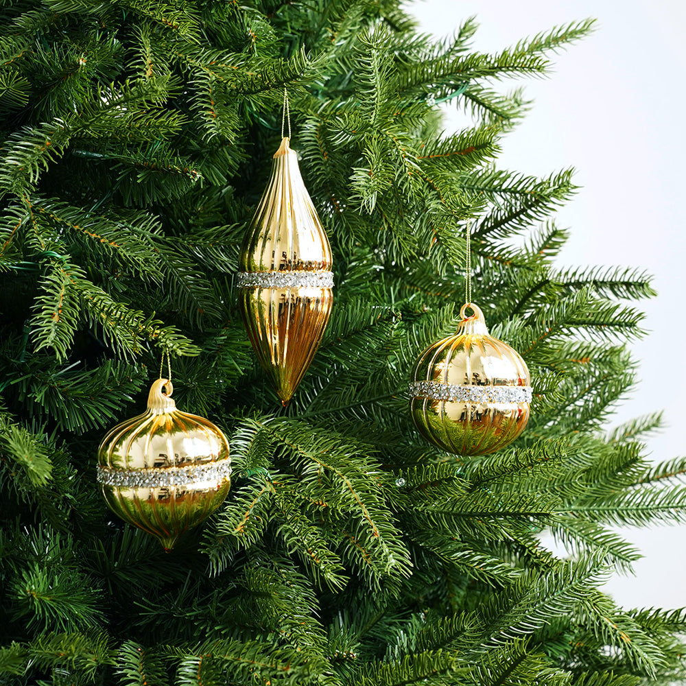 3" Shiny Gold Ball Ornament With Jewels Set Of 12