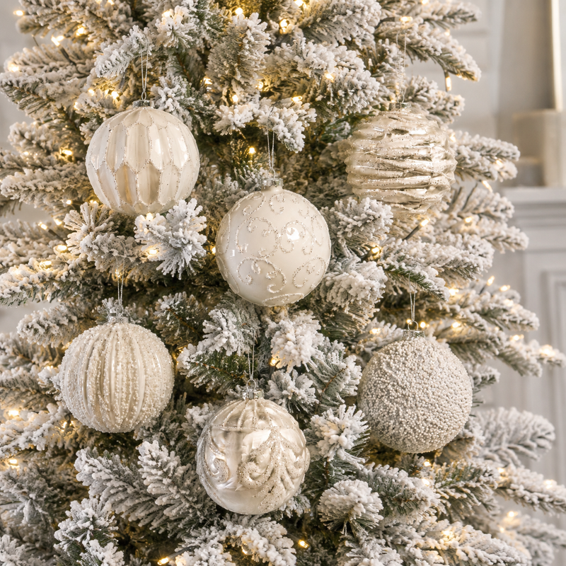 4" White Decorative Glass Ball Ornament Assorted Set Of 12