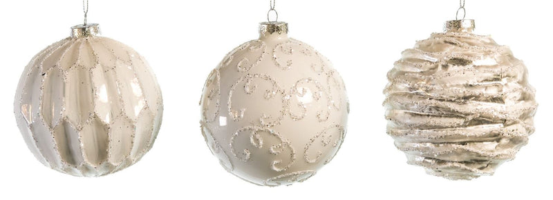 4" White Decorative Glass Ball Ornament Assorted Set Of 12
