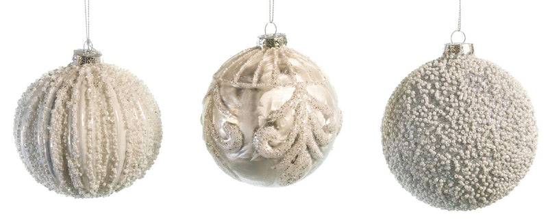 4" White Decorative Glass Ball Ornament Assorted Set Of 12