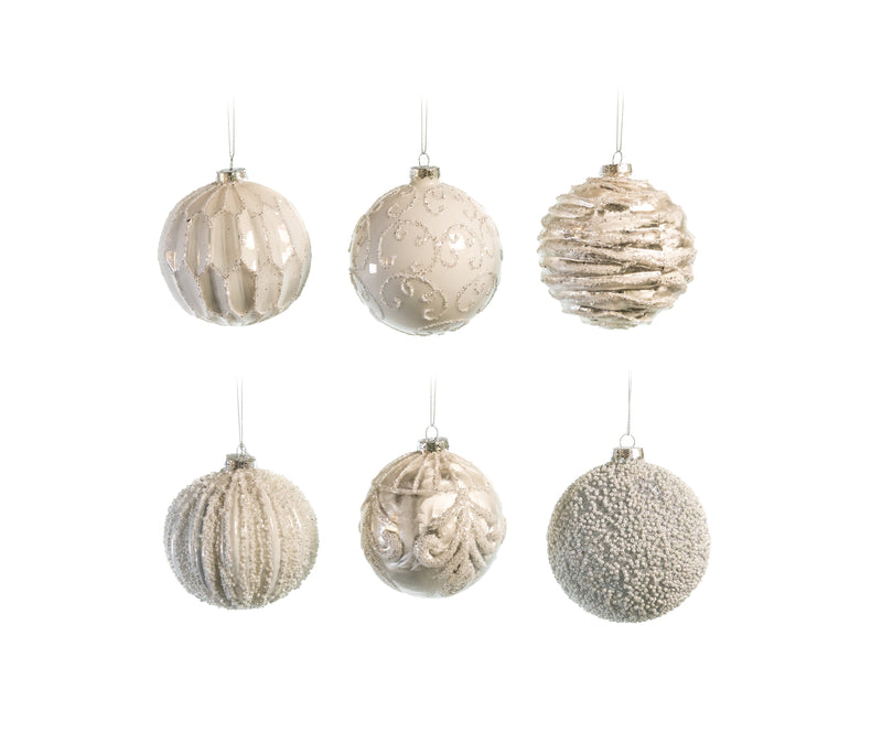 4" White Decorative Glass Ball Ornament Assorted Set Of 12