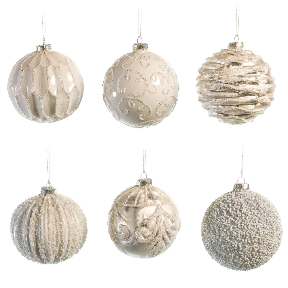 4" Glass White Ball Decorative Ornament Assorted Set Of 12