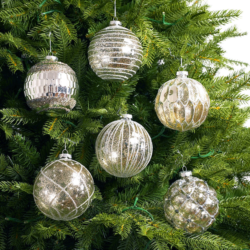 4" Pewter Glass Ball Ornament Assorted Set Of 12