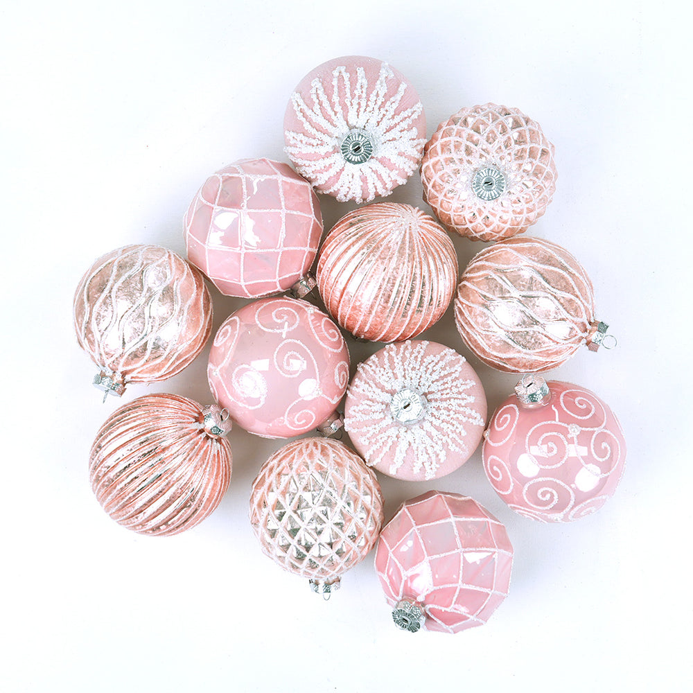4" Pink Decorative Ball Set Of 12