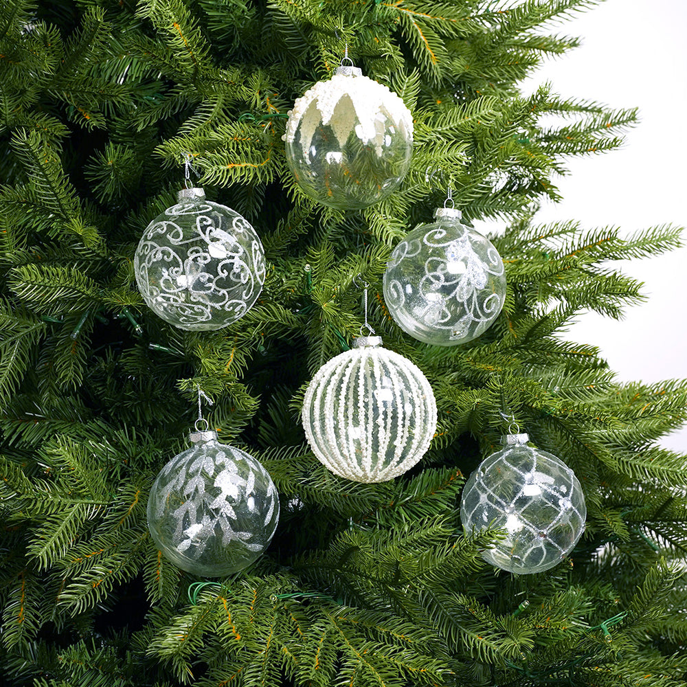 4" Crystal Silver & Glitter Ornament Assorted Set Of 12
