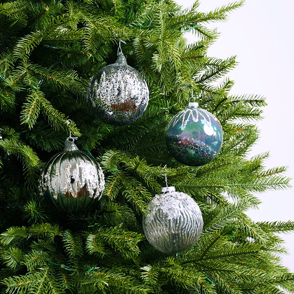 4" Grey & Silver Decorative Ball Ornament Assorted Set Of 12