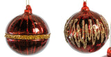 4" Red Glass With Decorative Glitter Ornament Set Of 12