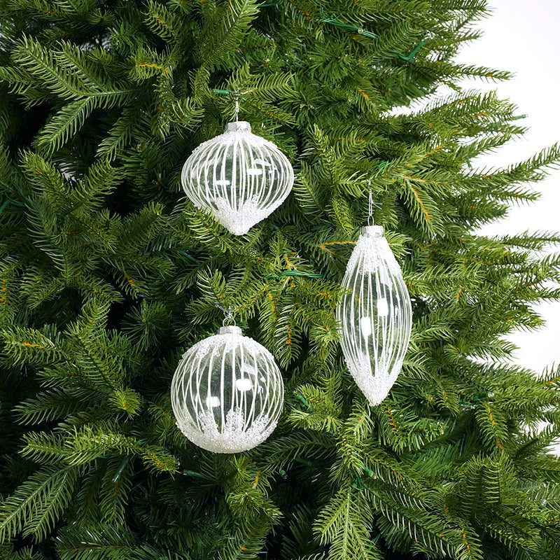 4" White Crystal Beaded Ornament Assorted Set Of 12