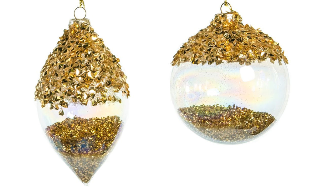 4" Crystal Gold Ornament With Gold Beads Set Of 12