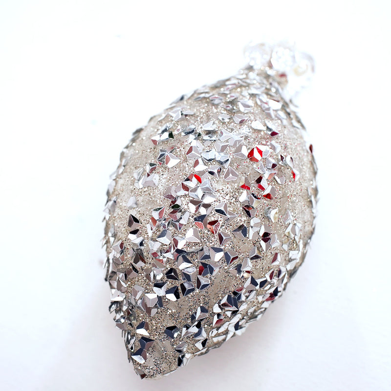 4" Silver Glitter Sequin Ornament Assorted Set Of 12
