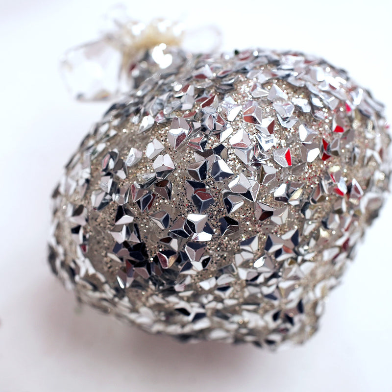 4" Silver Glitter Sequin Ornament Assorted Set Of 12