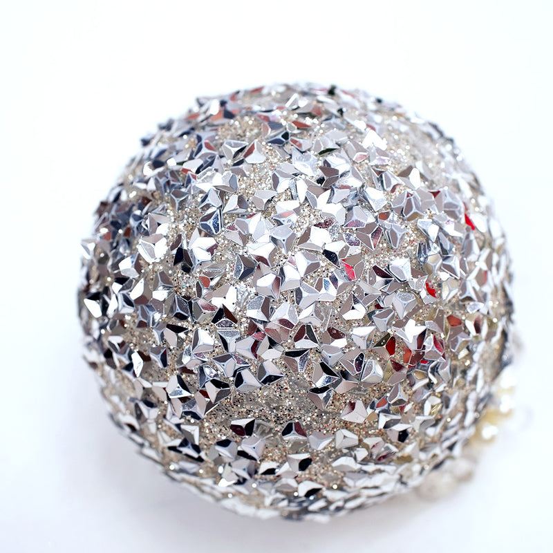4" Silver Glitter Sequin Ornament Assorted Set Of 12